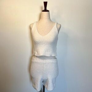 Cream fuzzy matching set cropped tank top and shorts size small